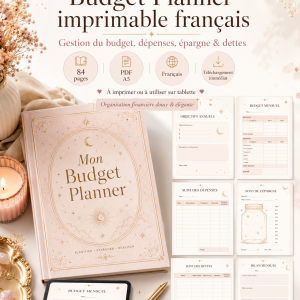 Budget Planner imprimable français PlanIt Astrea avec pages budget, dépenses, épargne et objectifs financiers