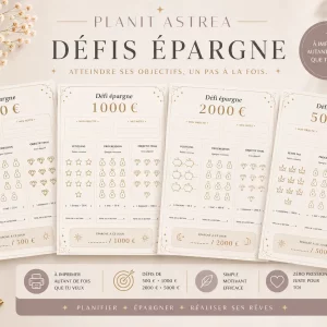 Défis Épargne imprimables — 500€, 1000€, 2000€ & 5000€ | PlanIt Astrea