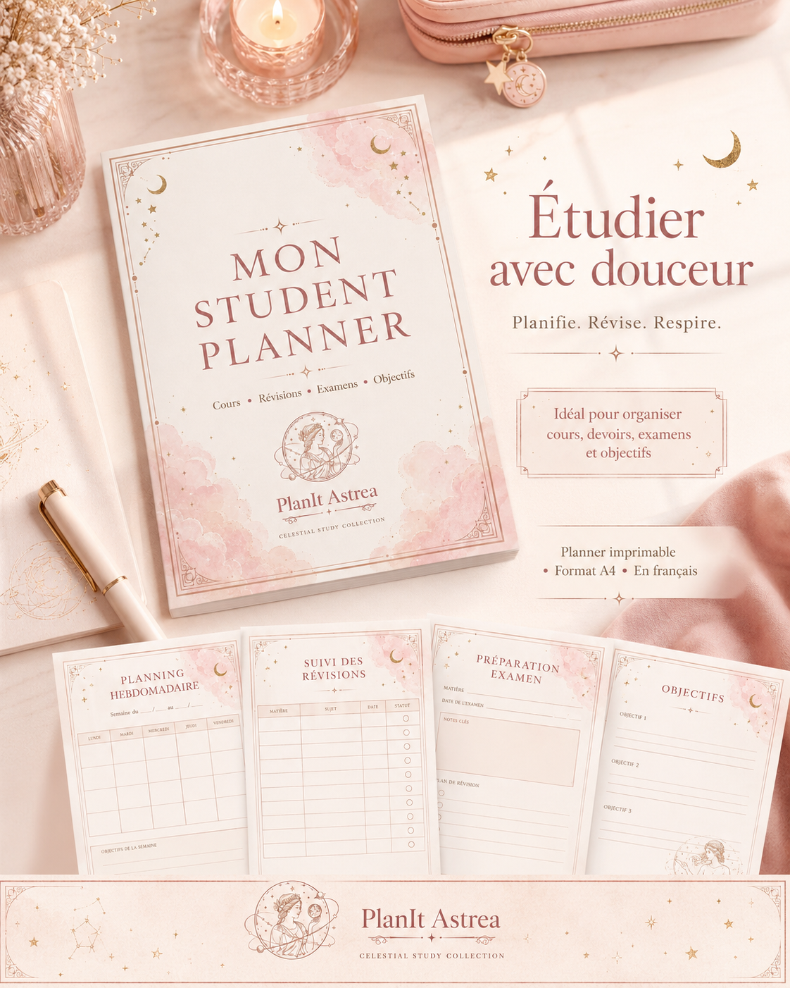 Agenda mensuel du Student Planner imprimable pour organiser ses cours et examens