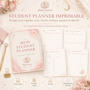 Student Planner imprimable PlanIt Astrea avec 50 pages pour organiser cours devoirs examens et révisions