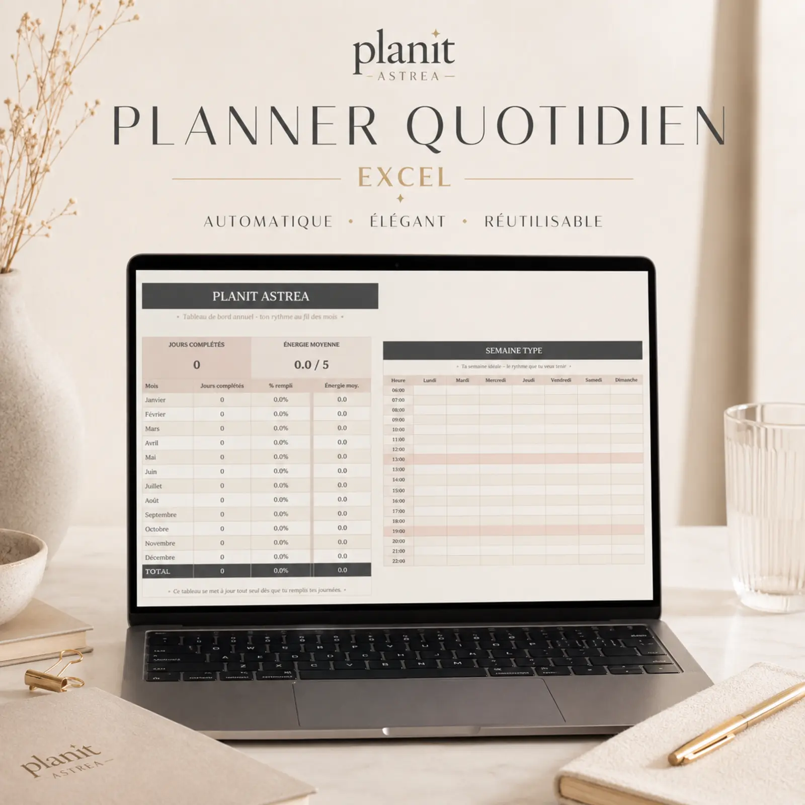 Planner quotidien Excel automatique PlanIt Astrea