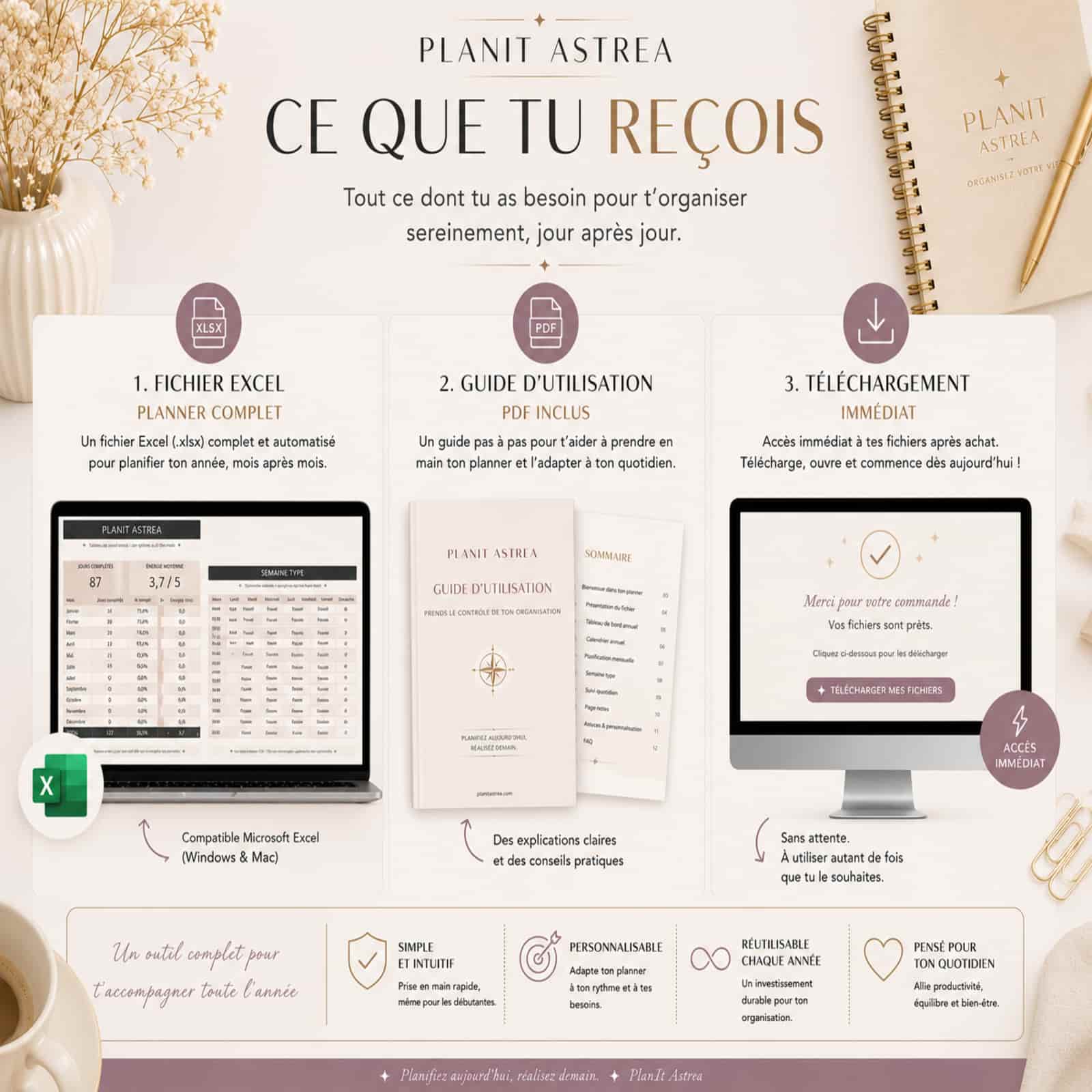 Fichier XLSX et téléchargement immédiat du planner